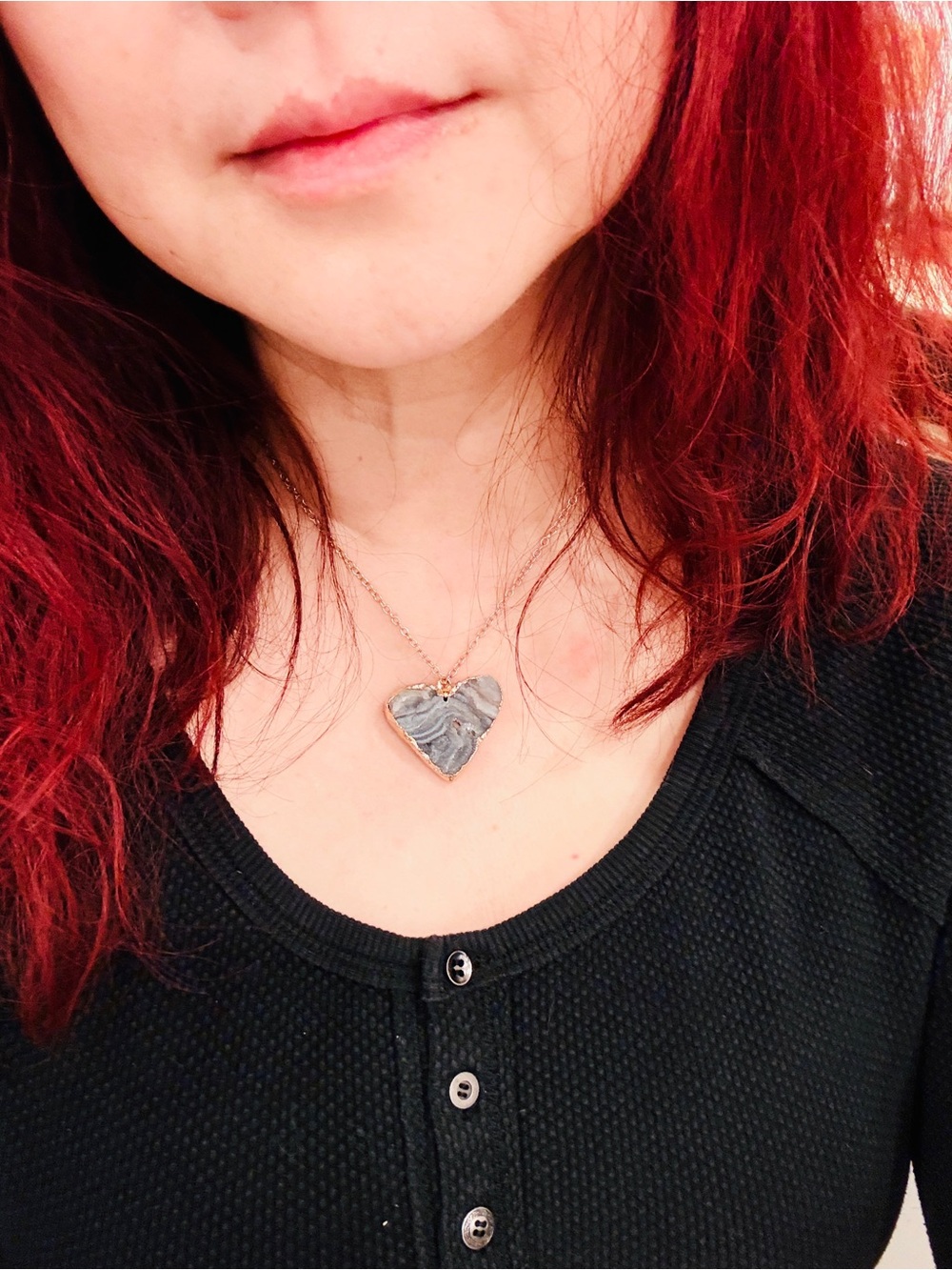 Druzy Agate Heart Necklace, Natural Stone Pendant Necklace, Grey Crystal